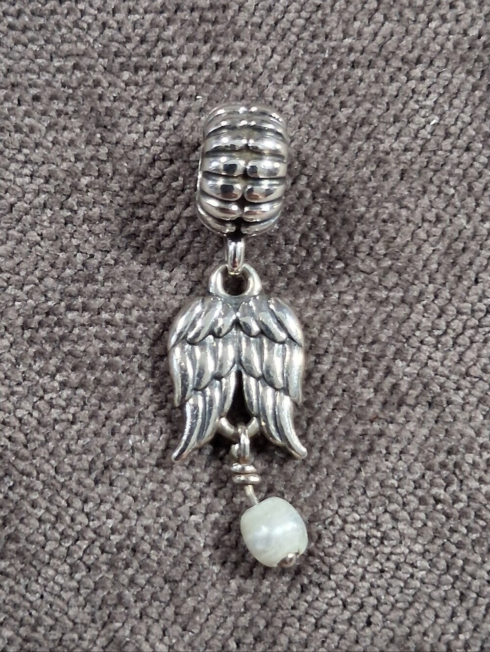 Retired Pandora 925 Sterling Silver Pearl Guardian Angel Dangle Charm VG ALE